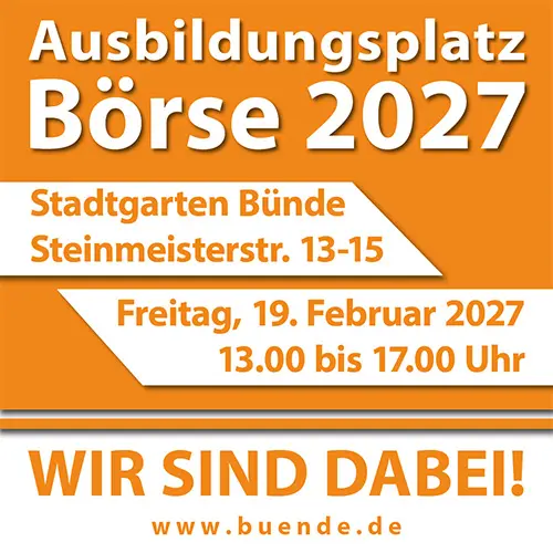 Flyer Ausbildungsplatz Börse 2027, 19.02.2027, 13 - 17 Uhr, Stadtgarten Bünde