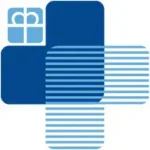 Logo der Geriatrischen Fachklinik Enger, blaues fettes Kreuz ohne Schriftzug