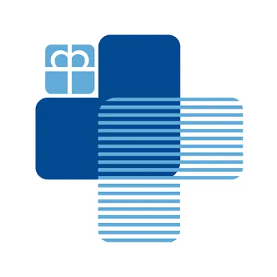 Logo der Geriatrischen Fachklinik Enger, blaues fettes Kreuz ohne Schriftzug